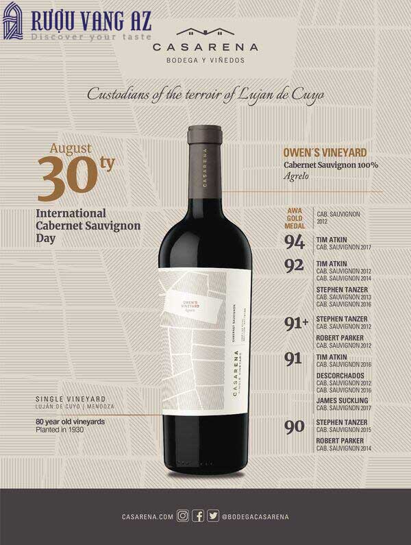 Rượu Vang Đỏ Casarena Single Vineyard Owens Vineyard Agrelo Cabernet Sauvignon